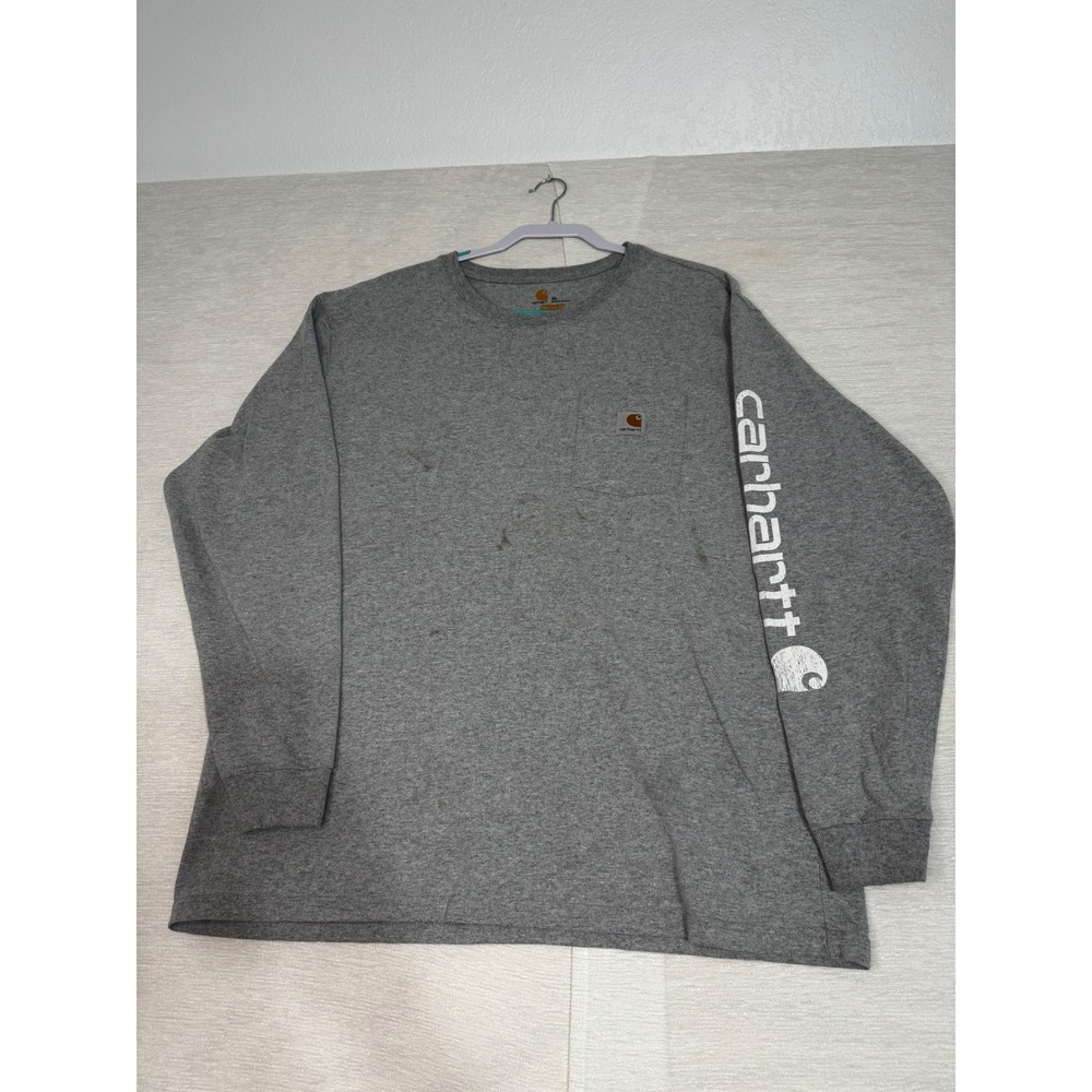 Carhartt Mens XL Gray Long Sleeve Pocket T-Shirt Graphic Sleeve Original Fit